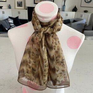 Ellen Tracy Vintage Animal Print Sheer Scarf Brown Tan Cream - no fabric tag